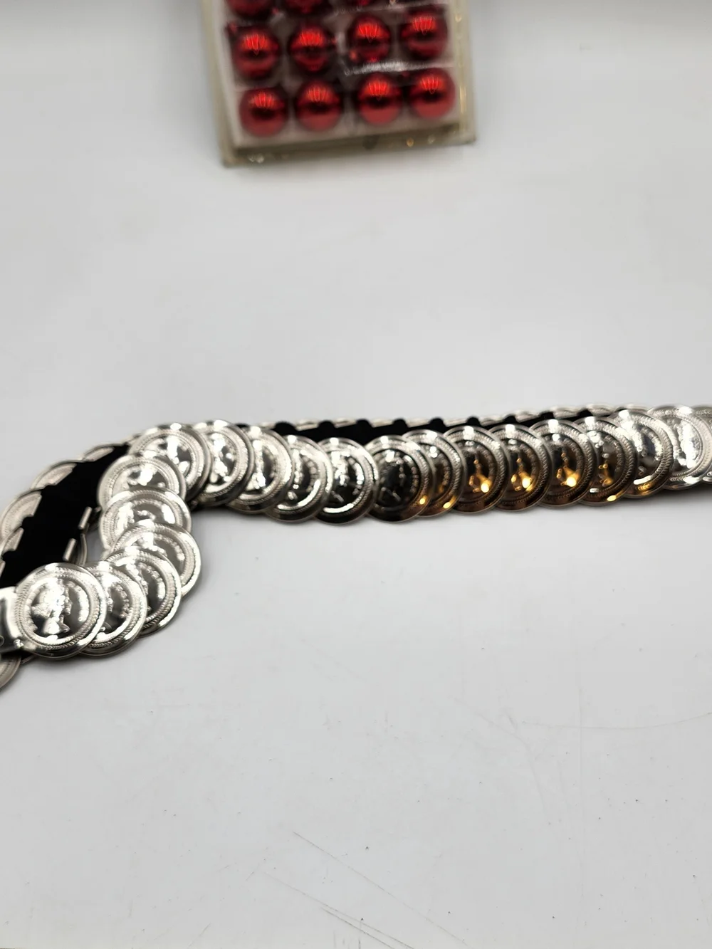Vintage Elizabeth II Regina Coins Stretch Elastic Waist Belt Silver Tone